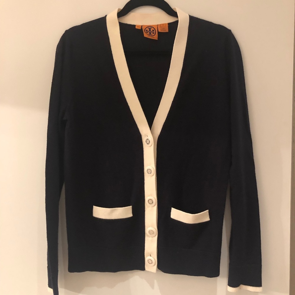 Tory Burch Navy & White Cardigan - Picture 2 of 5
